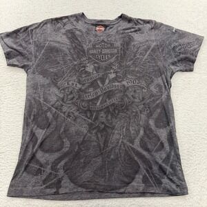 Harley Davidson Mens Gray Graphic T Shirt Size L Eagle Flames Alamo City